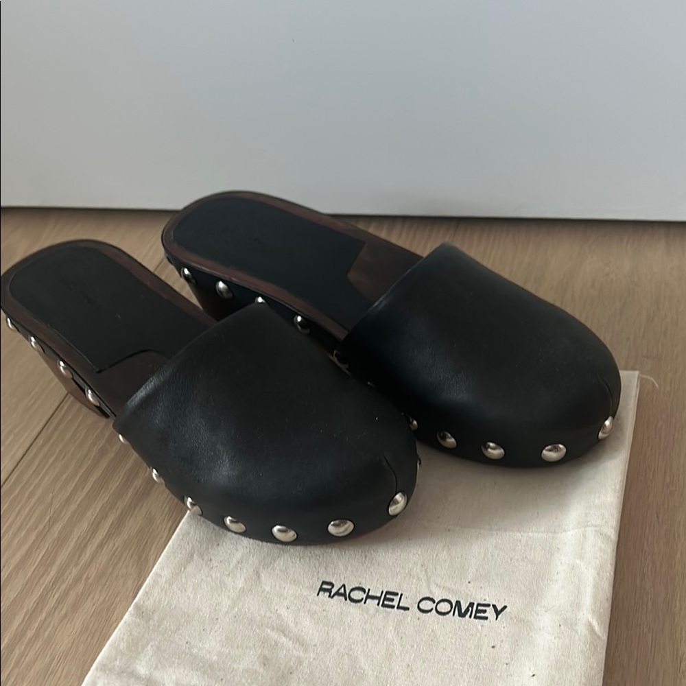 Rachel Comey Black Leather Mules with Studded Detail